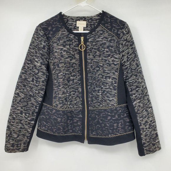 Chico's Multicolor Zip Up Pieced Jacquard Jacket Size 1 / Medium - Picture 1 of 8